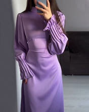 Load image into Gallery viewer, Elegant waisted pleated cuff dress