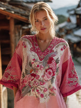 Load image into Gallery viewer, Vintage Cherry Blossoms Koi Embroidery Linen Blend Shirt