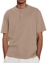 Load image into Gallery viewer, Men's Solid Color Short Sleeve Crew Neck Henley Shirt