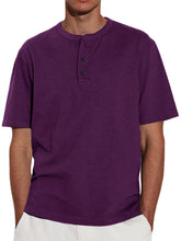 Load image into Gallery viewer, Men's Solid Color Short Sleeve Crew Neck Henley Shirt