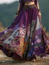 Load image into Gallery viewer, Boho Floral Patchwork Vintage Art Women's Linen Flowy Maxi Dress