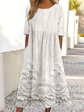 Load image into Gallery viewer, Vintage Lace Floral Print Round Neck Pocket Midi Dress