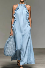 Load image into Gallery viewer, Women's Minimalist Linen-blend Sleeveless Maxi Dress With Ruffle Details