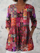 Load image into Gallery viewer, Women's Retro Floral Art Print Casual Cotton And Linen V-neck Top