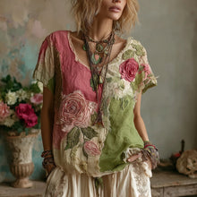 Load image into Gallery viewer, Women's Vintage Floral Pattern Crew Neck T-shirt
