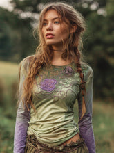 Load image into Gallery viewer, Vintage Purple Rose Embroidery Women's Gradient Long Sleeve Shirt