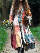 Load image into Gallery viewer, Women's Vintage Bohemian Floral Patch V-neck Cotton And Linen Dress f6dc