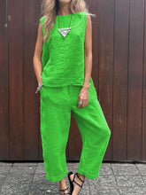 Load image into Gallery viewer, Women's Tank And Casual Pants Linen Cotton Suit