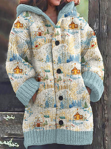 Field & House Pattern Cozy Knit Hooded Cardigan