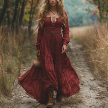 Load image into Gallery viewer, Women's Vintage V-neck Bohemian Pastoral Style Long-sleeved Maxi Long Dress