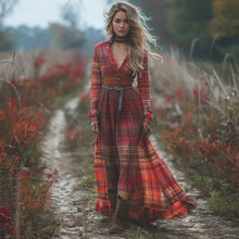 Load image into Gallery viewer, Women's Vintage V-neck Bohemian Pastoral Style Long-sleeve Maxi Long Dress