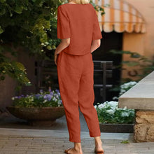 Load image into Gallery viewer, Summer Fashion Solid Color Short-Sleeved Trousers Two-Piece Suit (Including Belt)