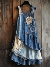 Load image into Gallery viewer, Flowers Denim Textile Lace Layered Tank Dress 3ead