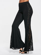 Load image into Gallery viewer, Halloween Gothic Dark Lace-Up Lace Patchwork Flared Pants