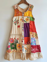 Load image into Gallery viewer, Boho Floral Patchwork Art Linen Blend Dress c5e3