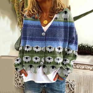 Women'S Cute Flock Of Sheep Print Casual Cardigan