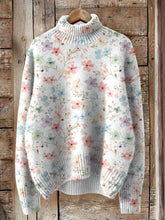 Load image into Gallery viewer, Lovely Floral Art Print Knit Turtleneck Pullover Sweater