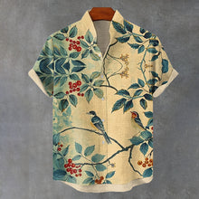 Load image into Gallery viewer, Men's Flower Bird Ink Painting Print Linen Blend Shirt