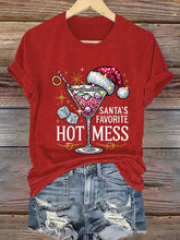 Load image into Gallery viewer, Women&#39;s Christmas Santa&#39;s Favorite Hot Mess Printed Crew Neck T-Shirt