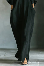Load image into Gallery viewer, Women's Black Cotton Blend Fabric Oversized Kimono-Sleeve Maxi Dress With Pockets