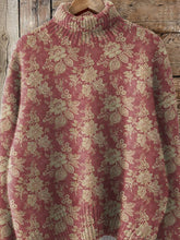 Load image into Gallery viewer, Vintage Style Floral Pattern Printed Knit Turtleneck Pullover Sweater