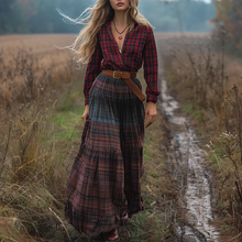 Load image into Gallery viewer, Women's Vintage V-neck Bohemian Pastoral Style Long-sleeve Maxi Long Dress