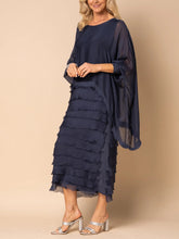 Load image into Gallery viewer, Frayed Trim Tiered Midi Dress