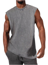 Load image into Gallery viewer, Men's 100% Cotton Washed And Distressed Vintage Round Neck Sleeveless Sports Tank Top