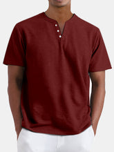 Load image into Gallery viewer, Men's Summer Solid Color Henley Short Sleeve T-shirt