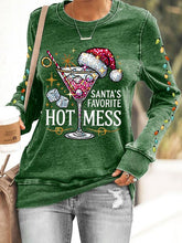 Load image into Gallery viewer, Women's Christmas Santa's Favorite Hot Mess Printed Crew Neck Sweatshirt
