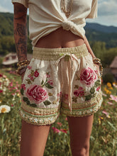 Load image into Gallery viewer, Women's Patchwork Rose Floral Contrast Drawstring Shorts