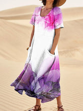 Load image into Gallery viewer, Abstract Watercolor Style Floral Art Printed Women's Linen Pocket Dress