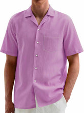 Load image into Gallery viewer, Men's Hawaiian Casual Pleated Fabric Short Sleeve Pocket Shirt