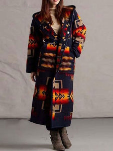 Women's Western Retro Print Long Sleeve Coat