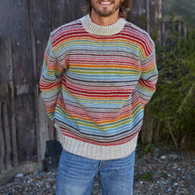 Load image into Gallery viewer, Vintage Rainbow Stripe Knit Jacquard Crew Neck Sweater