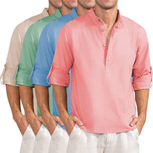 Load image into Gallery viewer, Men's Linen Henley Shirt Roll-Up Long Sleeve Plus Size Summer Shirts