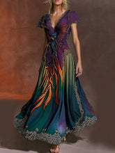 Load image into Gallery viewer, Women's Northern Celtic Knot Phoenix Totem Ombre Linen Maxi Dress