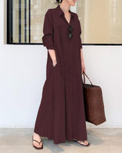Load image into Gallery viewer, Casual Solid Cotton Linen Shirt Collar Long Sleeve Maxi Dress