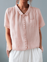 Load image into Gallery viewer, Ladies Casual Cotton And Linen Shirt With Lapel Button Design