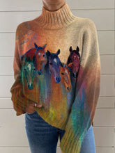 Load image into Gallery viewer, Retro Gradient Horse Art Print Casual Denim Jacket