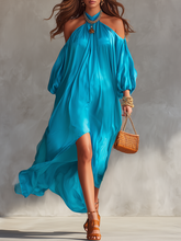 Load image into Gallery viewer, Lustrous Halter Cold-Shoulder Midi Dress