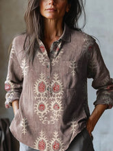 Load image into Gallery viewer, Women's Vintage Ethnic Floral Art Print Casual Cotton And Linen Shirt
