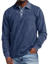 Load image into Gallery viewer, Men's Retro Lapel Button Casual Solid Color Long Sleeve Polo Shirt