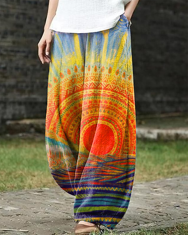 Vintage Art Print Hippie Casual Pants