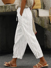Load image into Gallery viewer, Classy Floral Lace Embroidered Linen Blend Cropped Pants