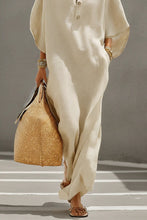 Load image into Gallery viewer, Women's Oatmeal Linen Dress With Mandarin Collar &amp; Dolman Sleeves, Timeless Resort-Casual Style Dress