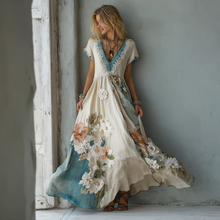 Load image into Gallery viewer, Women's Vintage Oil Painting Floral Art Stitching Linen Dress