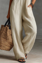 Load image into Gallery viewer, Linen blend sleeveless jumpsuit with zipper and embroidered stand-up collar