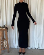 Load image into Gallery viewer, Fashion Solid Color Half High Collar Long Sleeve Dress