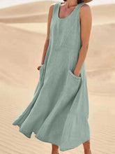 Load image into Gallery viewer, Women Sleeveless Sundress Elegant Round Neck Cotton Linen Solid Long Tank Casual Summer Dress